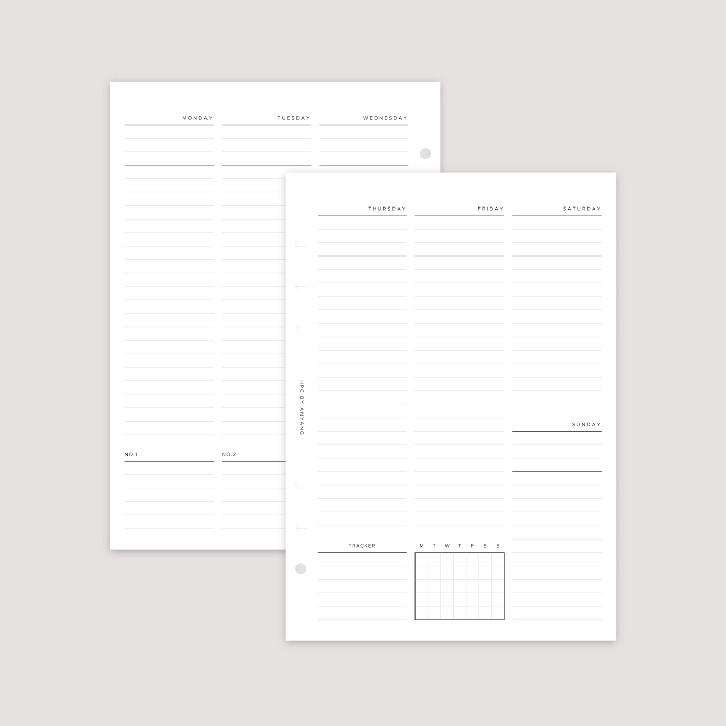 Undated - Week on 2 Pages - Vertical Lined - Planner Inserts