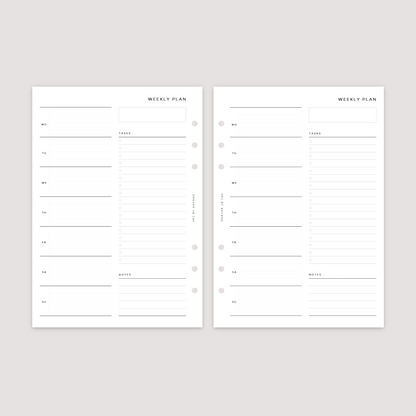 Undated - Week on 1 Page with notes - Planner Inserts