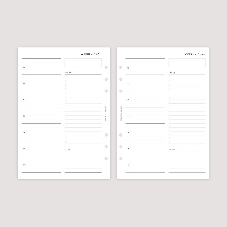 Undated - Week on 1 Page with notes - Planner Inserts