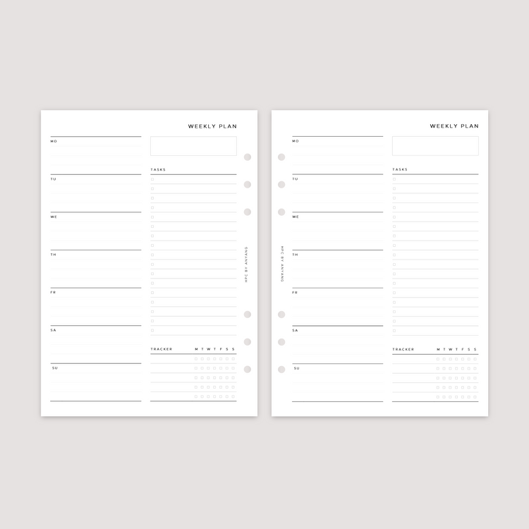 Undated - Week on 1 Page with tracker - Planner Inserts