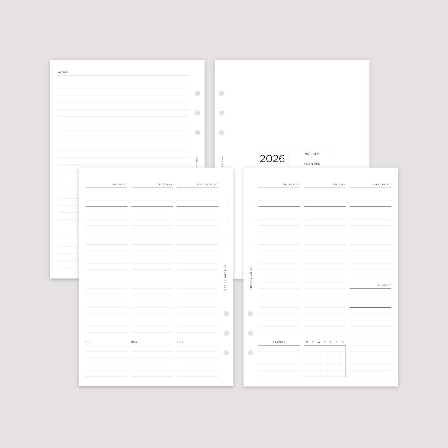 Undated - Week on 2 Pages - Vertical Lined - Planner Inserts