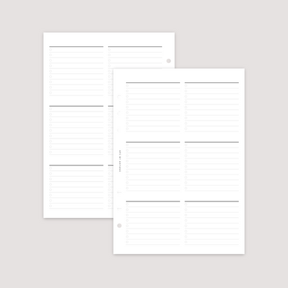List - 6 Column - Planner Inserts