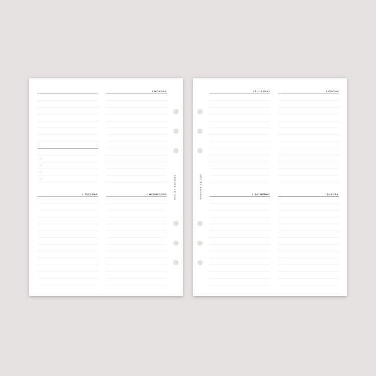 Undated - Week on 2 Pages - Vertical 1 - Planner Inserts
