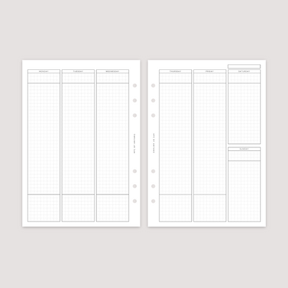 Undated - Week on 2 Pages - Vertical Grid - Planner Inserts