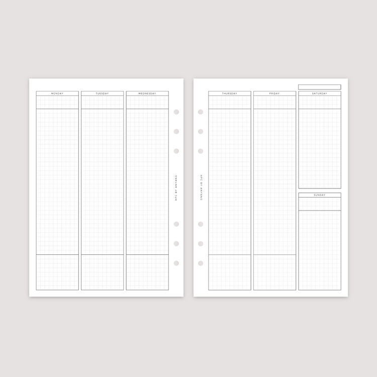 Undated - Week on 2 Pages - Vertical Grid - Planner Inserts