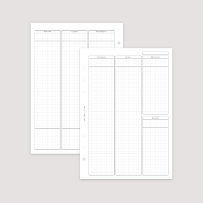 Undated - Week on 2 Pages - Vertical Grid - Planner Inserts