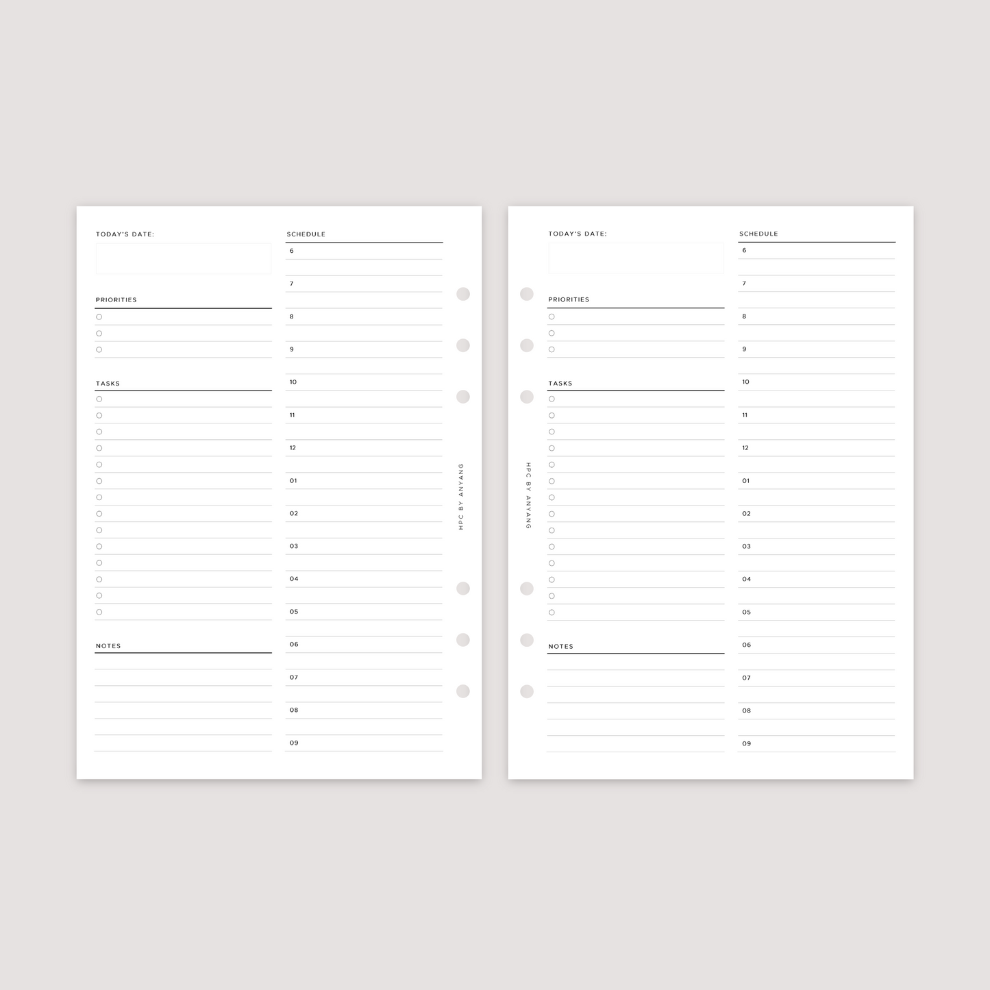 Undated - Daily - Hourly - Planner Inserts