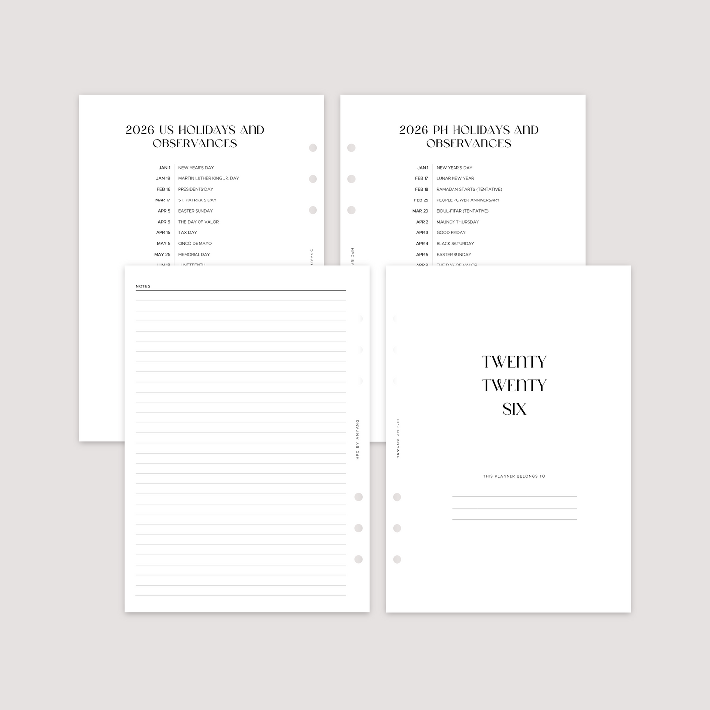 2026 Year Overview - Planner Inserts
