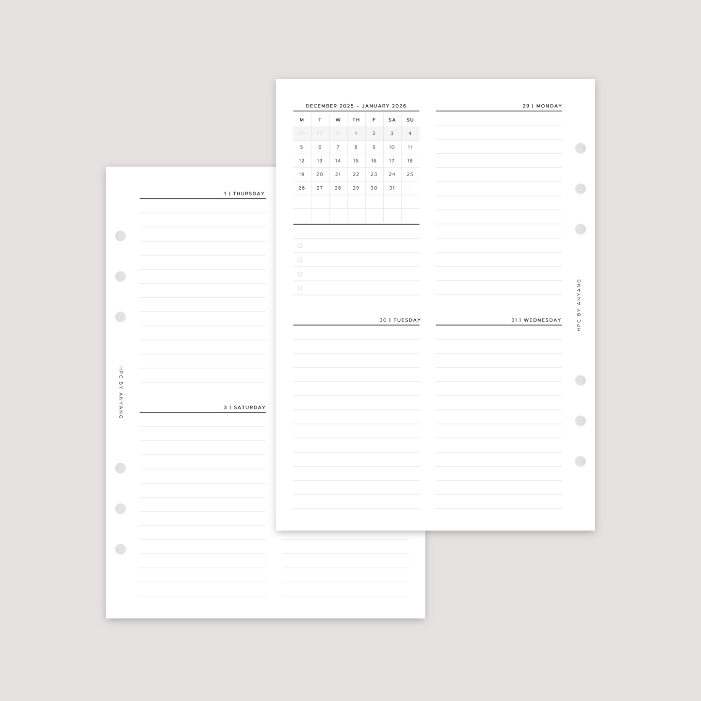 2026 Dated - Week on 2 Pages - Vertical - Planner Inserts