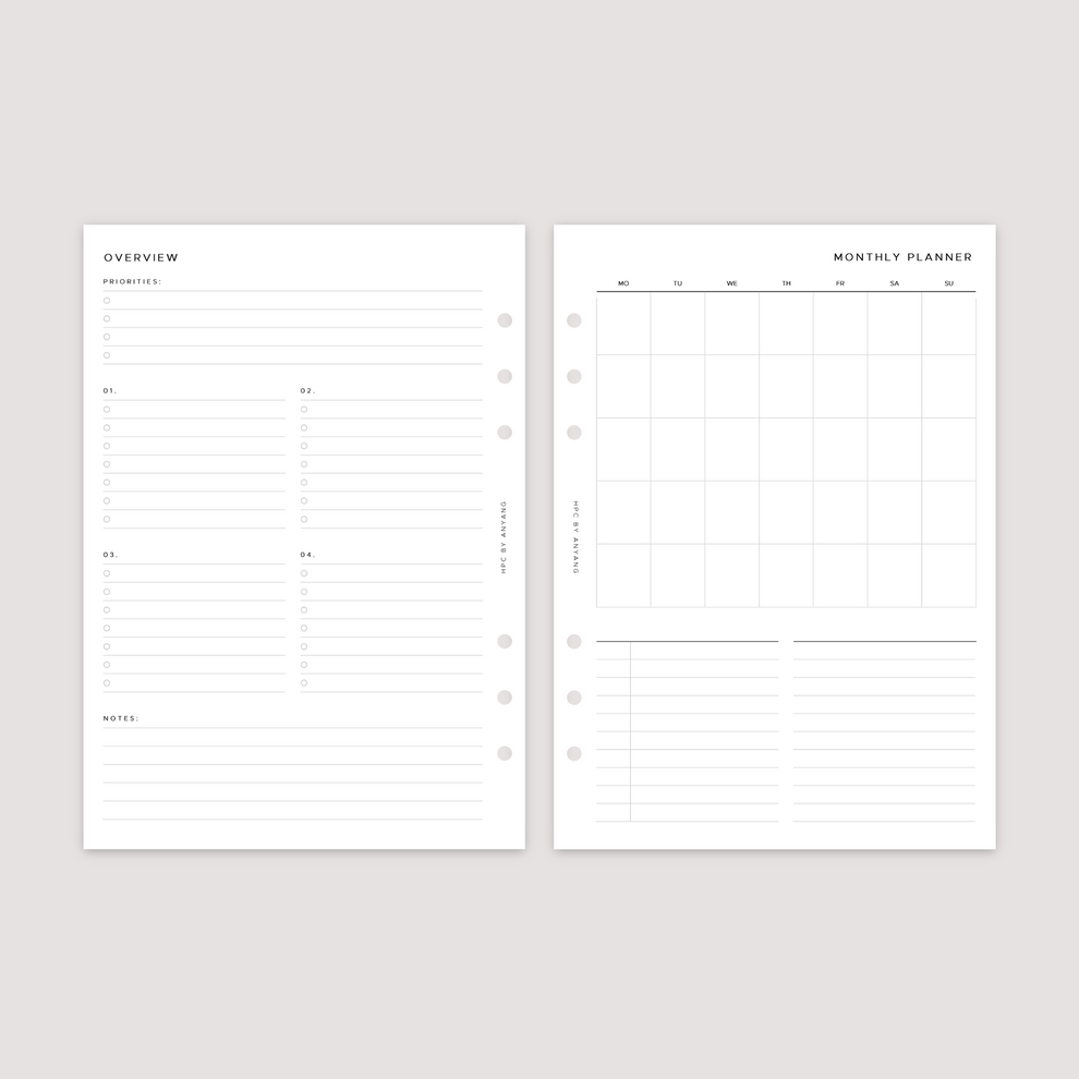Papercraft Planner Undated - Month on 1 Page - Planner Inserts – Handmade Papercrafts By ...