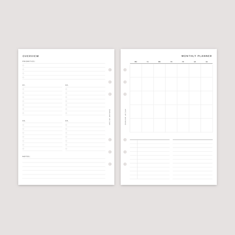 Undated - Month on 1 Page - Planner Inserts