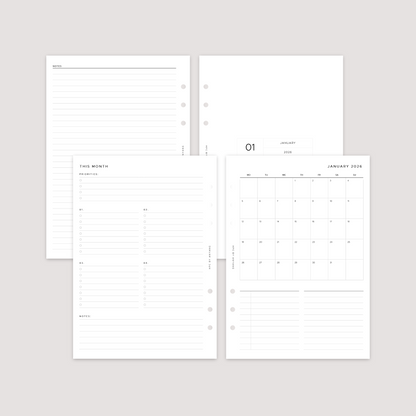2026 Dated - Month on 1 Page - Planner Inserts