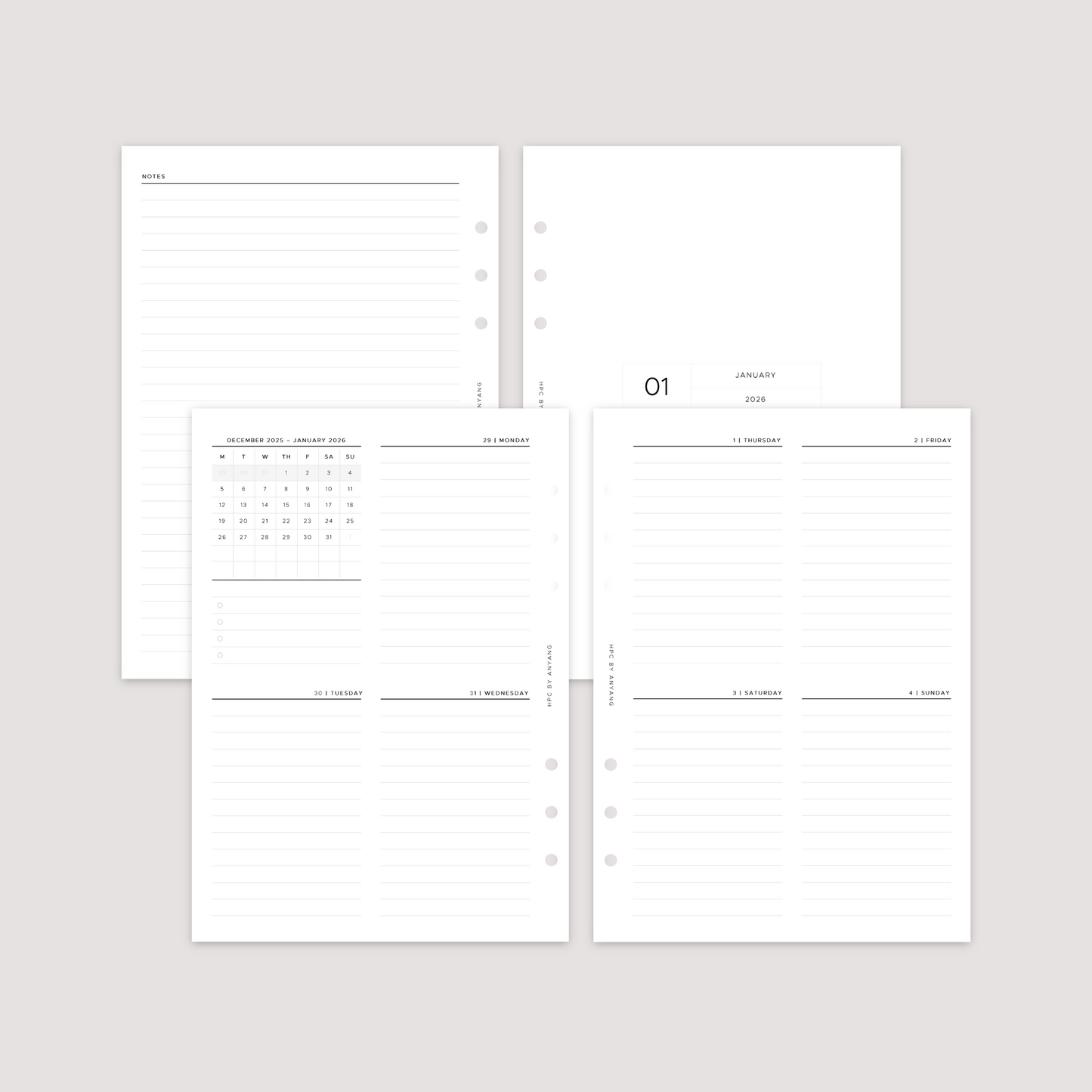 2026 Dated - Week on 2 Pages - Vertical - Planner Inserts