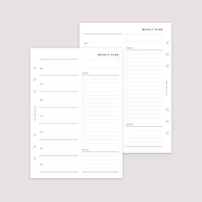 Undated - Week on 1 Page with notes - Planner Inserts