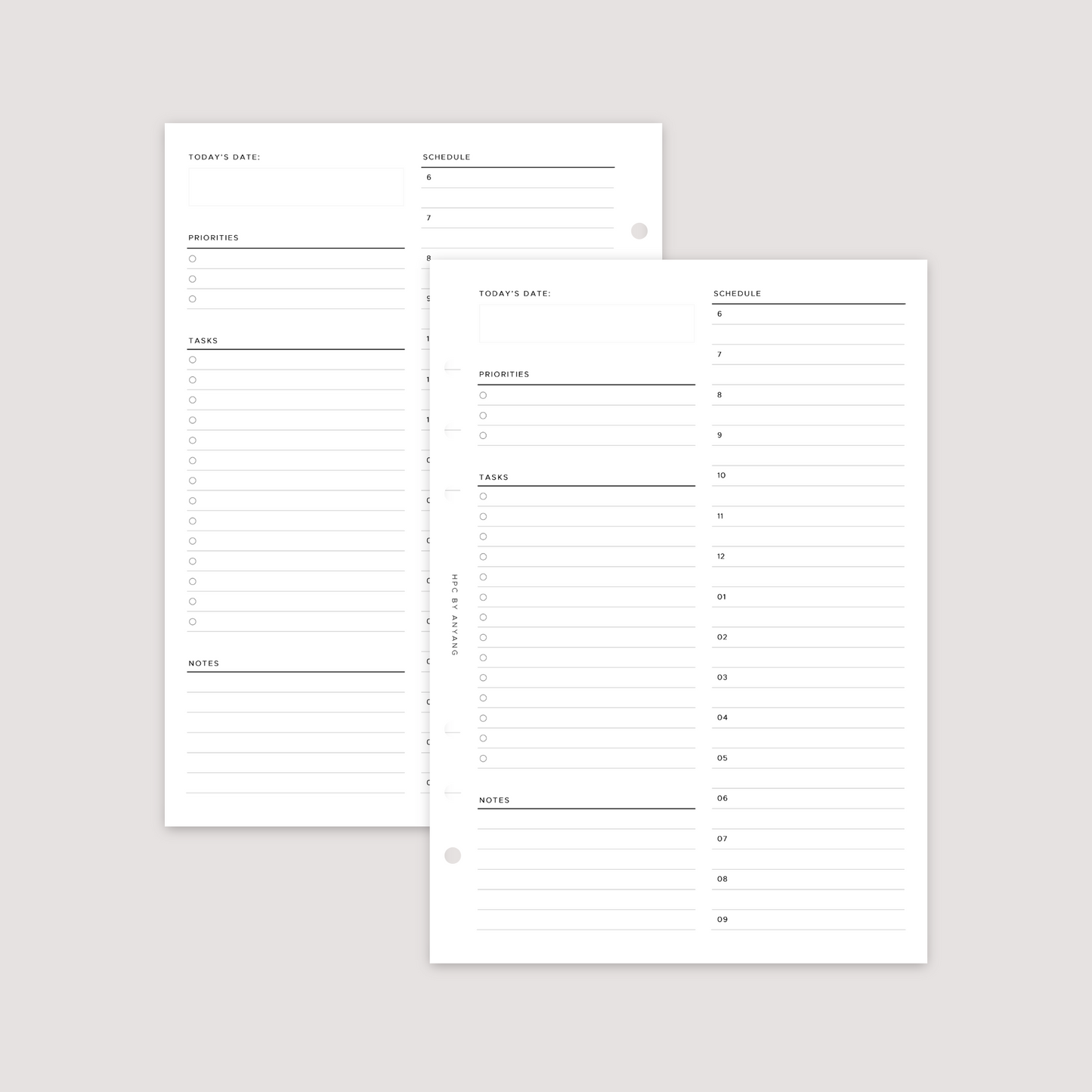 Undated - Daily - Hourly - Planner Inserts