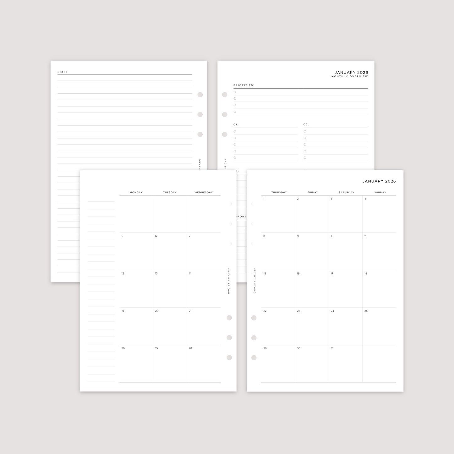 2026 Dated - Month on 2 Pages - Planner Inserts