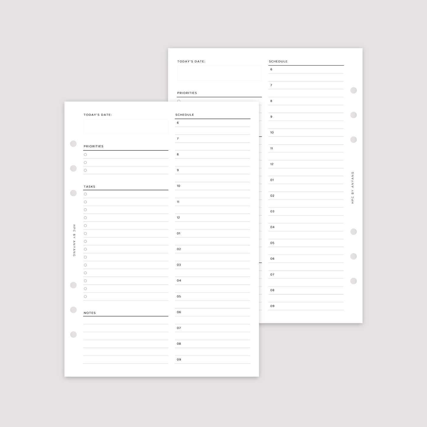 Undated - Daily - Hourly - Planner Inserts