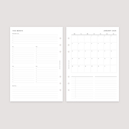 2026 Dated - Month on 1 Page - Planner Inserts