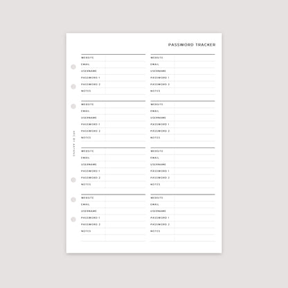 Password Tracker – Planner Inserts