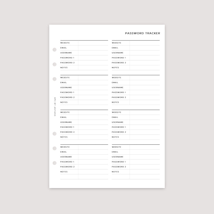 Password Tracker – Planner Inserts