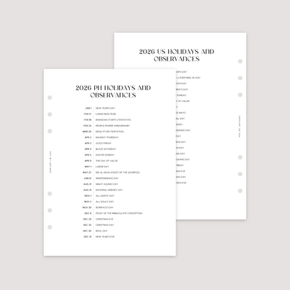 2026 Year Overview - Planner Inserts