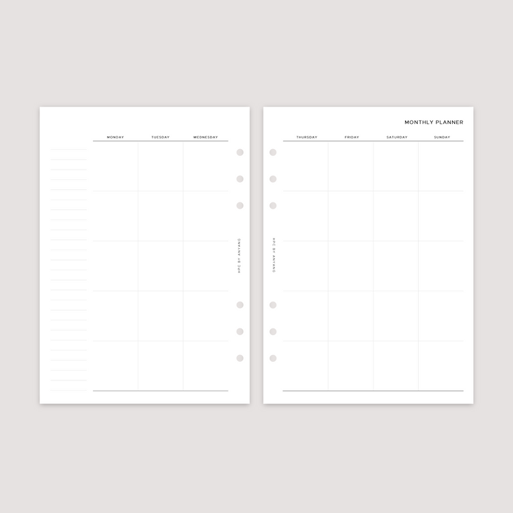 Undated - Month on 2 Pages - Planner Inserts