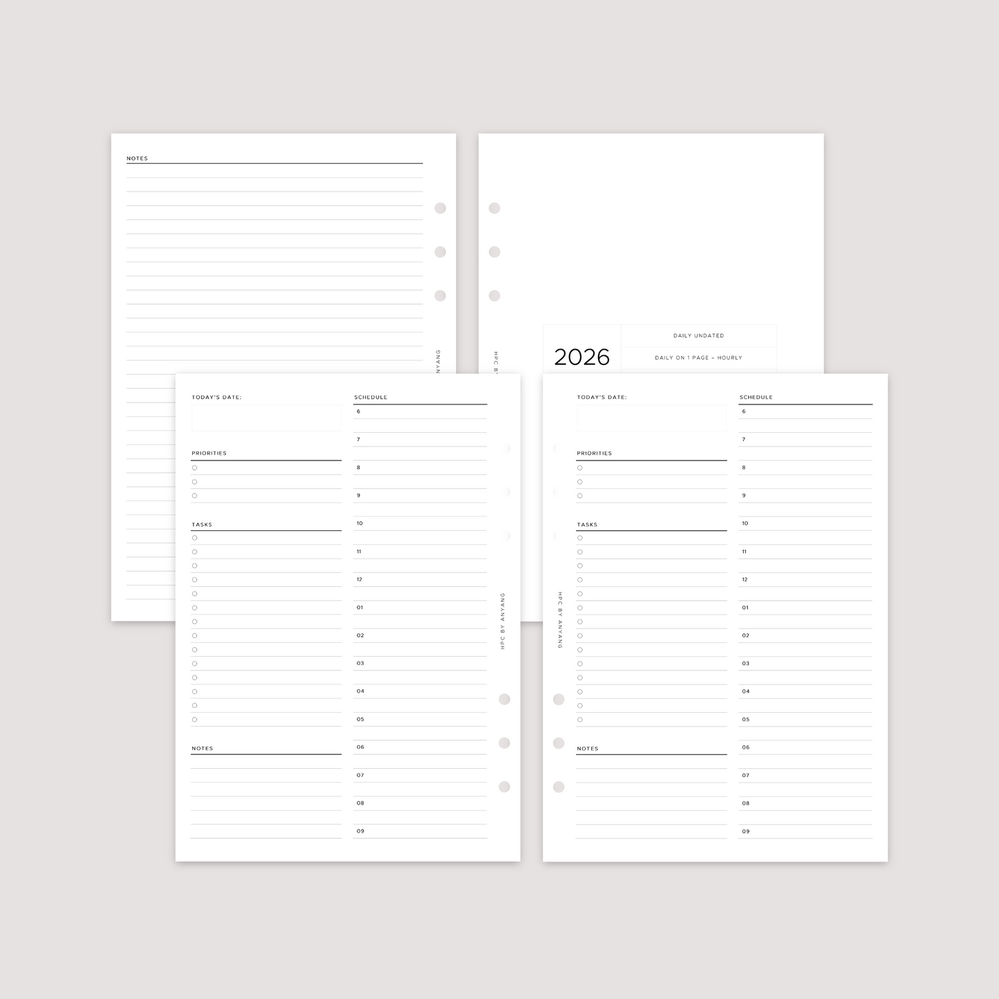Undated - Daily - Hourly - Planner Inserts