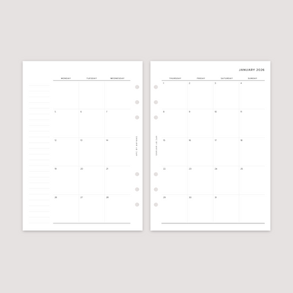 2026 Dated - Month on 2 Pages - Planner Inserts