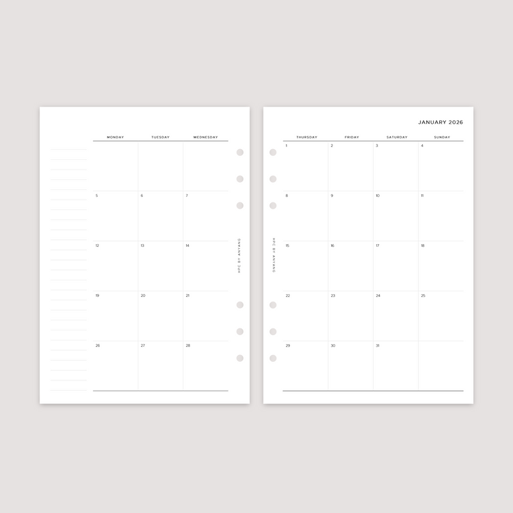 2026 Dated - Month on 2 Pages - Planner Inserts