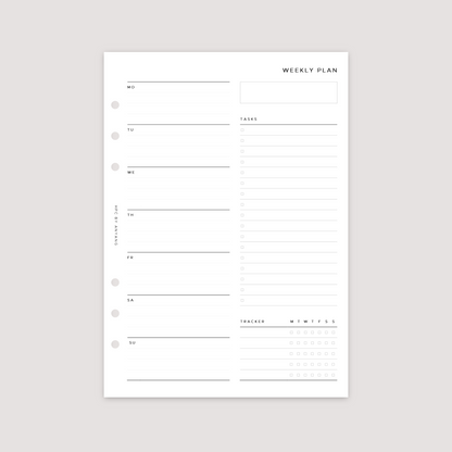 Undated - Week on 1 Page with tracker - Planner Inserts