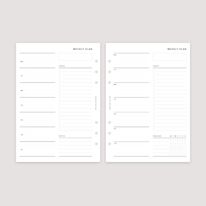 Undated - Week on 1 Page with notes - Planner Inserts