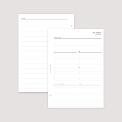 Undated - Month on 2 Pages - Planner Inserts