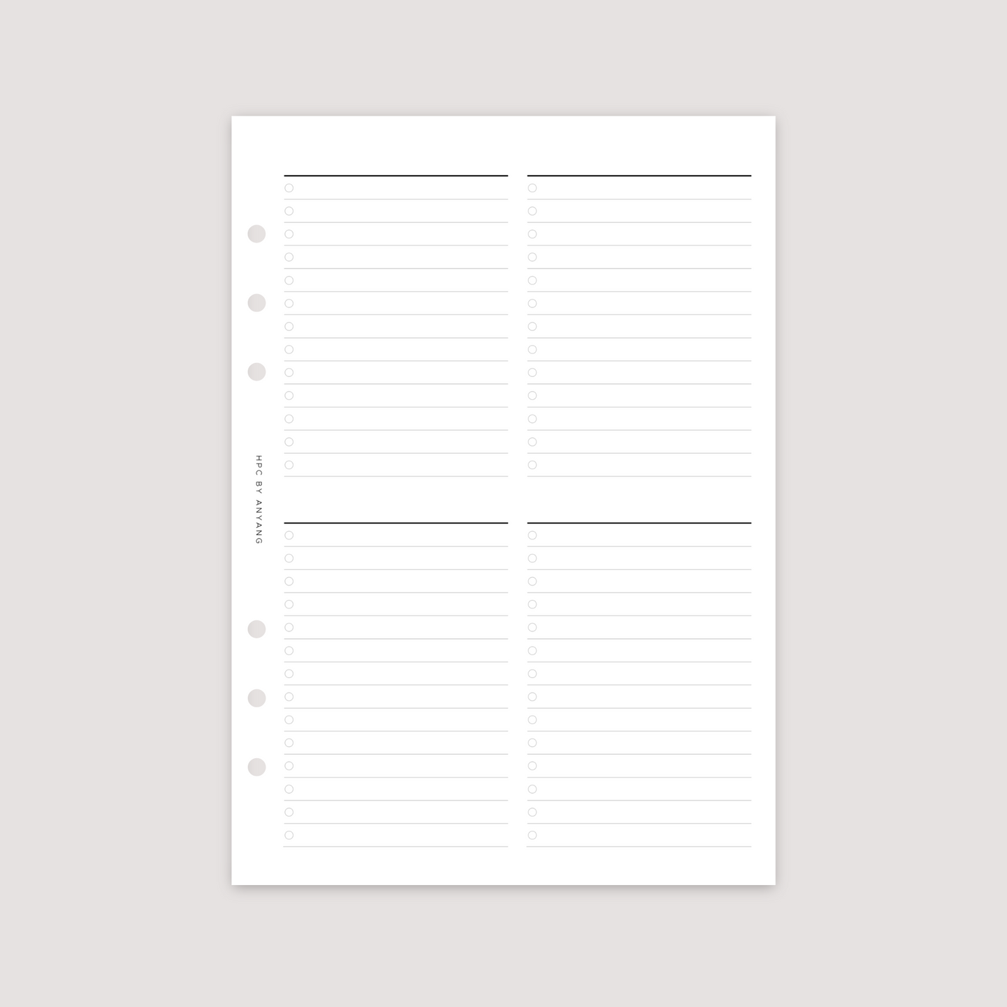 List - 4 Column - Planner Inserts