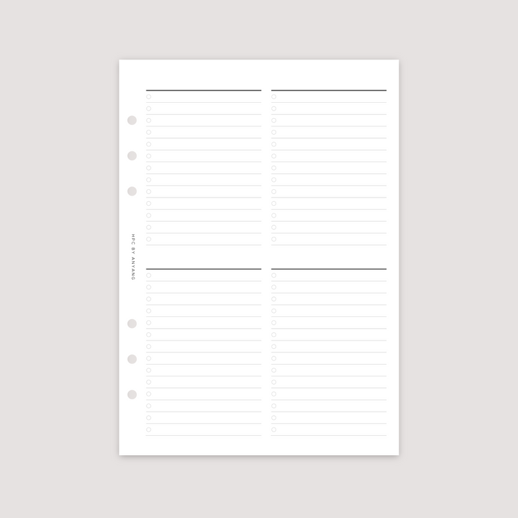 List - 4 Column - Planner Inserts