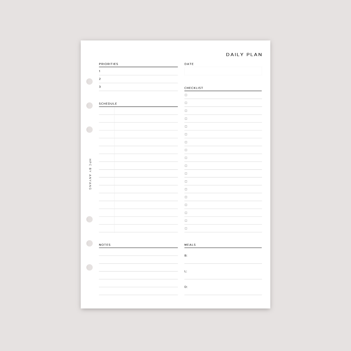 Undated - Daily - Blank Schedule - Planner Inserts