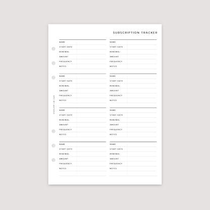 Subscription Tracker – Planner Inserts