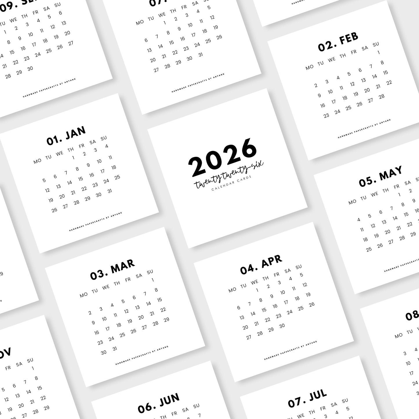 2026 Calendar – Planner Cards