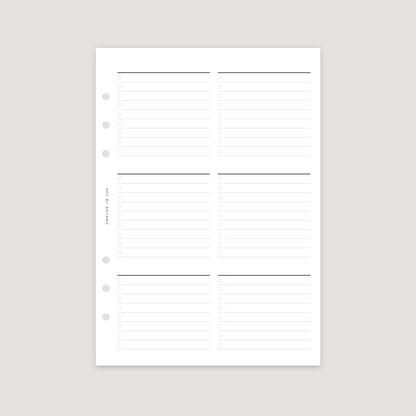 List - 6 Column - Planner Inserts