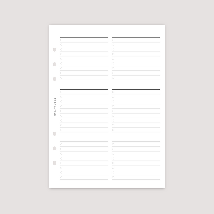 List - 6 Column - Planner Inserts