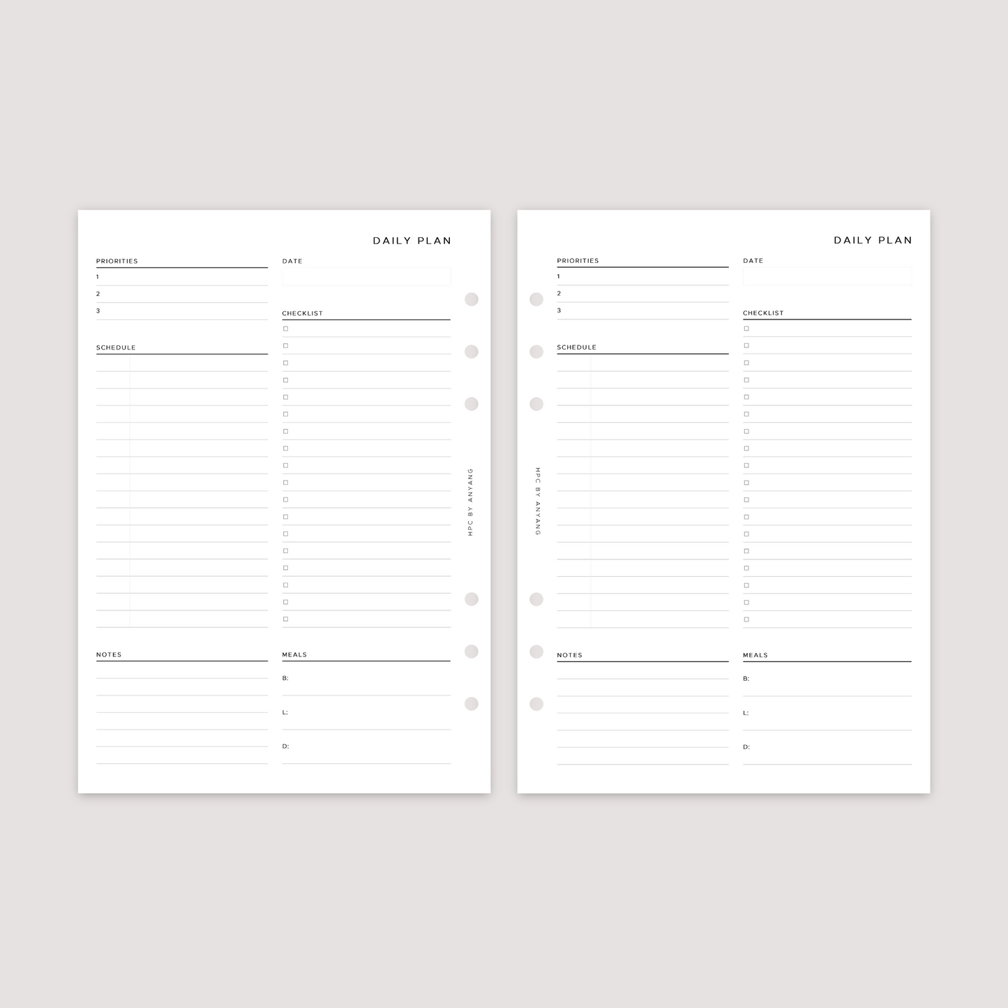 Undated - Daily - Blank Schedule - Planner Inserts
