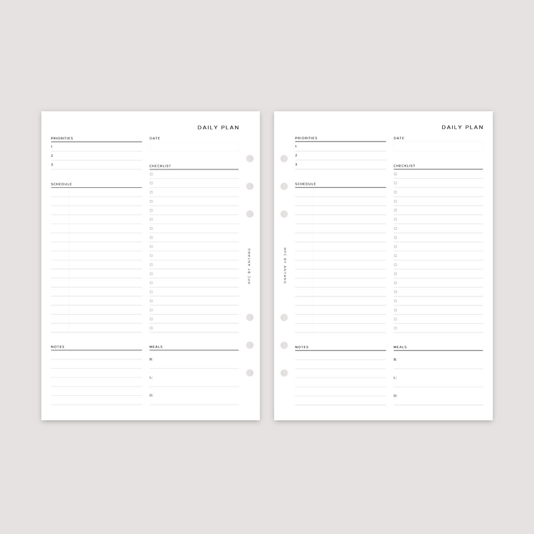Undated - Daily - Blank Schedule - Planner Inserts